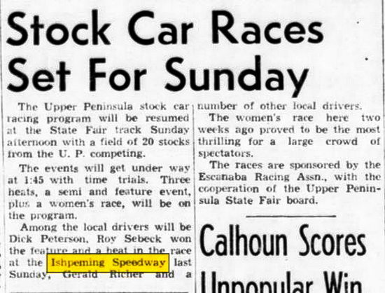 Ishpeming Speedway - July 1959 Article